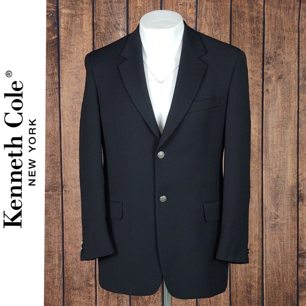 Vtg 2 Button Wool Black Modern Fit Men's Blazer Like New